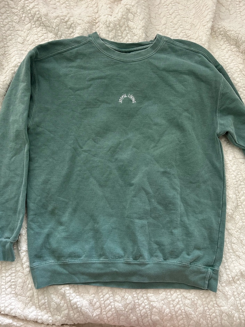 Joyful Living embroidered “Consider the Wildflowers” green crew neck Size L